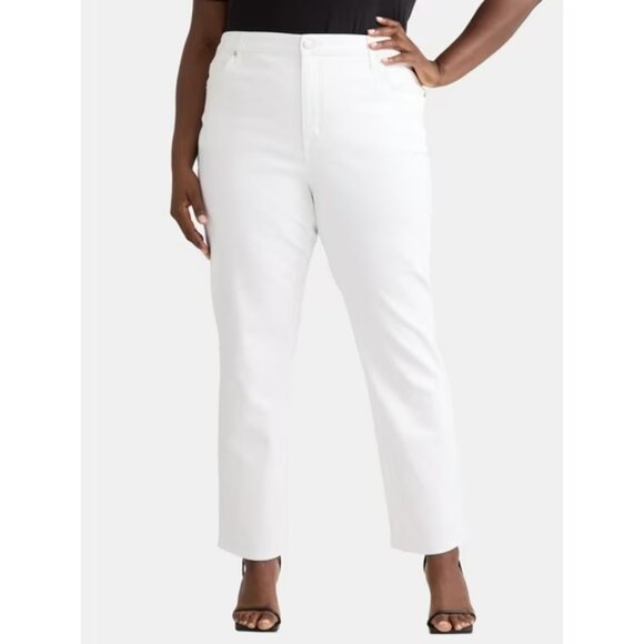Terra & Sky Women's Plus Size Straight Jeans, Size 22W, 29 " Inseam, White Wash - Picture 1 of 5